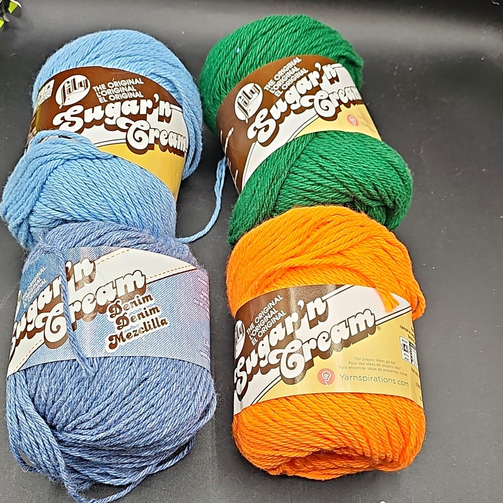 Lily Sugar'n Cream The Original Cotton Worsted Yarn Lot Blue Green Orange Skeins